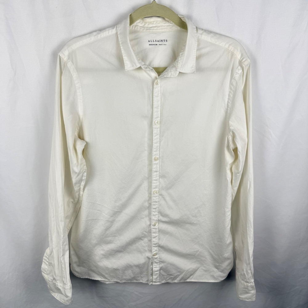 Allsaints Braddock Men's Long Sleeve Cream Off White Button Down Shirt Medium